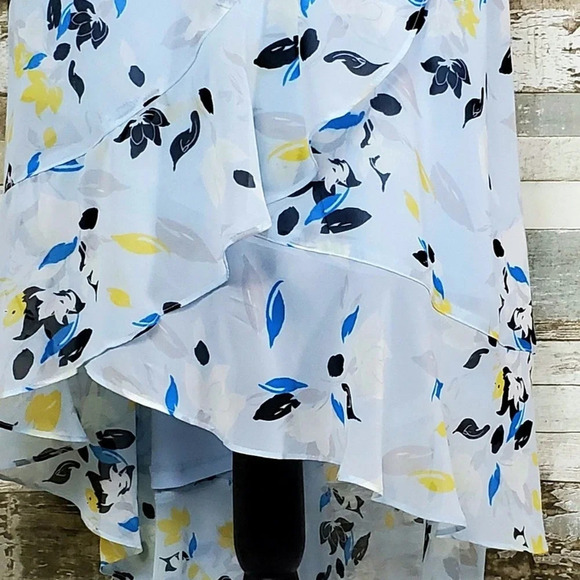 LANE BRYANT Womens Plus High Low Chiffon Faux Wrap Floral Skirt Blue Size 28 - Picture 6 of 11